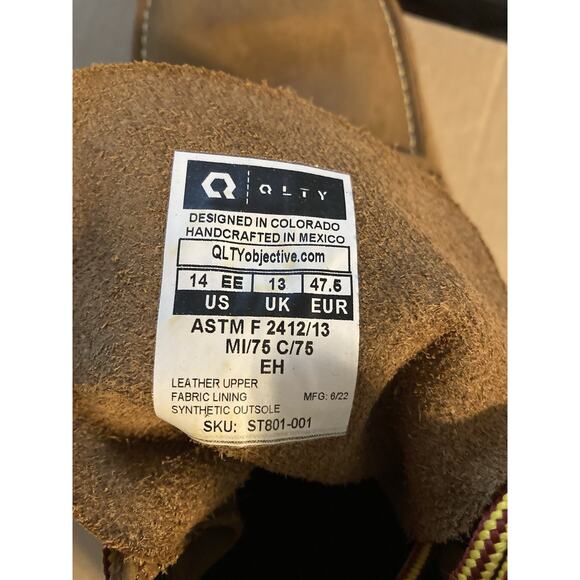 Brand New QLTY Safety Toe - Steel Toe Brown Leather Work Boot Men’s Size 14 Wide